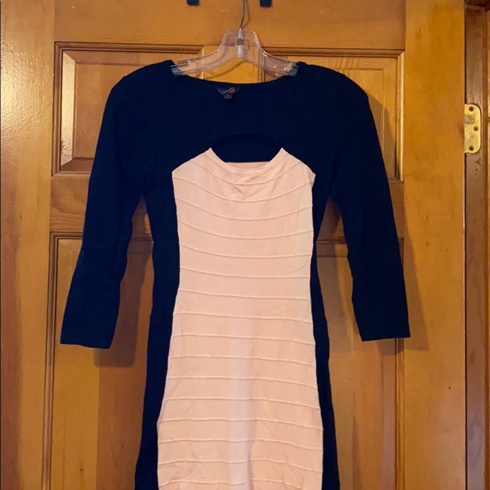 Black and Pink 3/4 Sleeve Body Con Dress